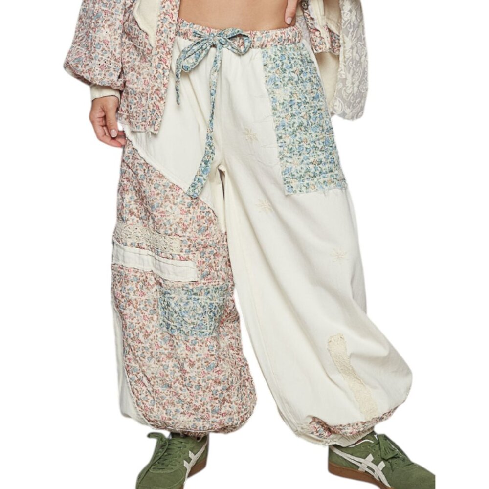 Floral Patchwork Wide-Leg Pants